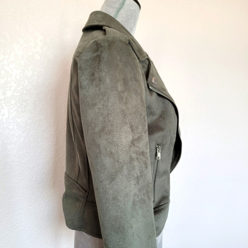 NWT BB Dakota by Steve Madden Ladies Suede Moto Jacket Olive - Picture 4 of 12